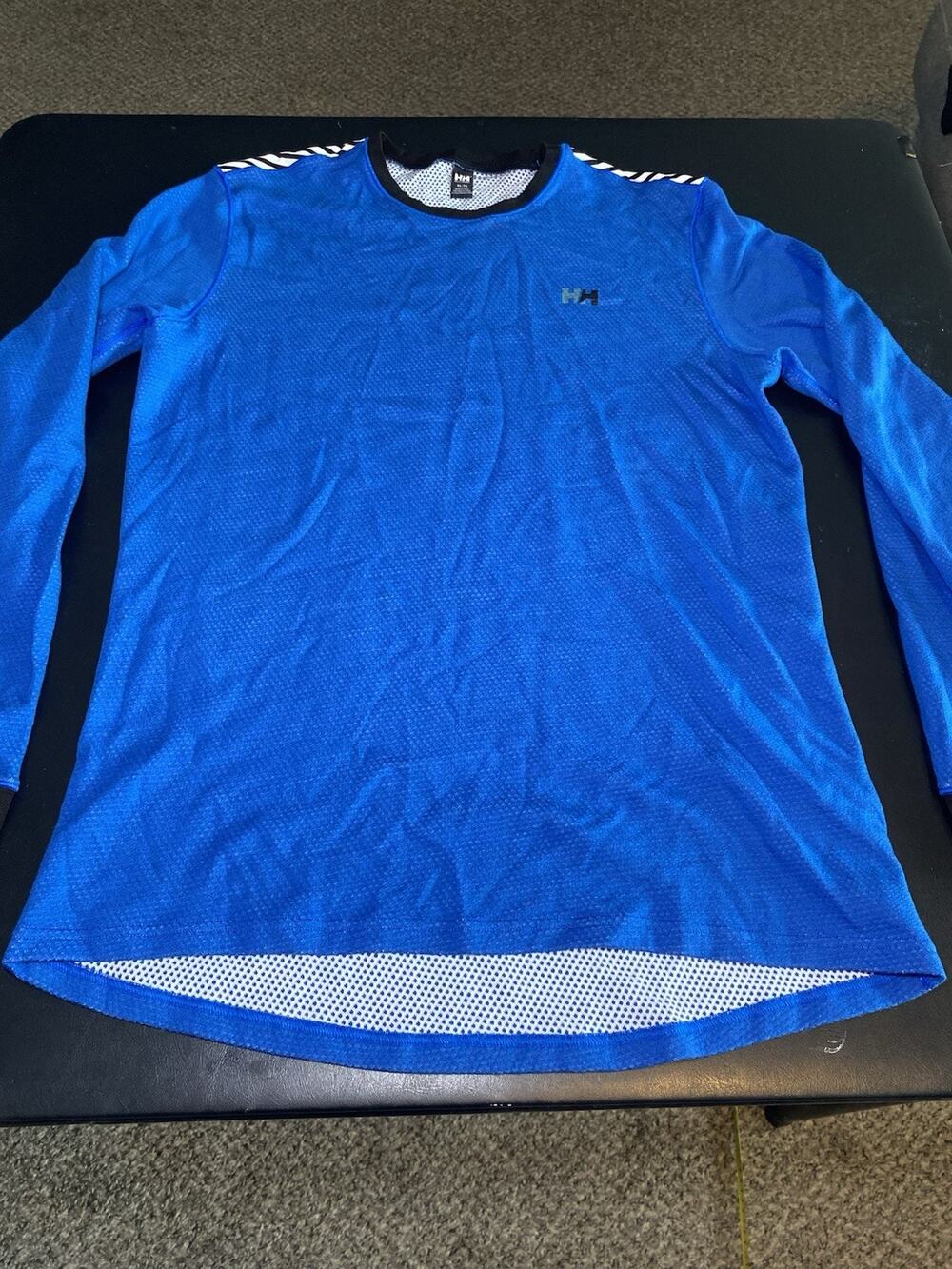 Helly Hansen Lifa Stripe Shirt Mens XL Blue Long Sleeve Ski Sailing Base Layer